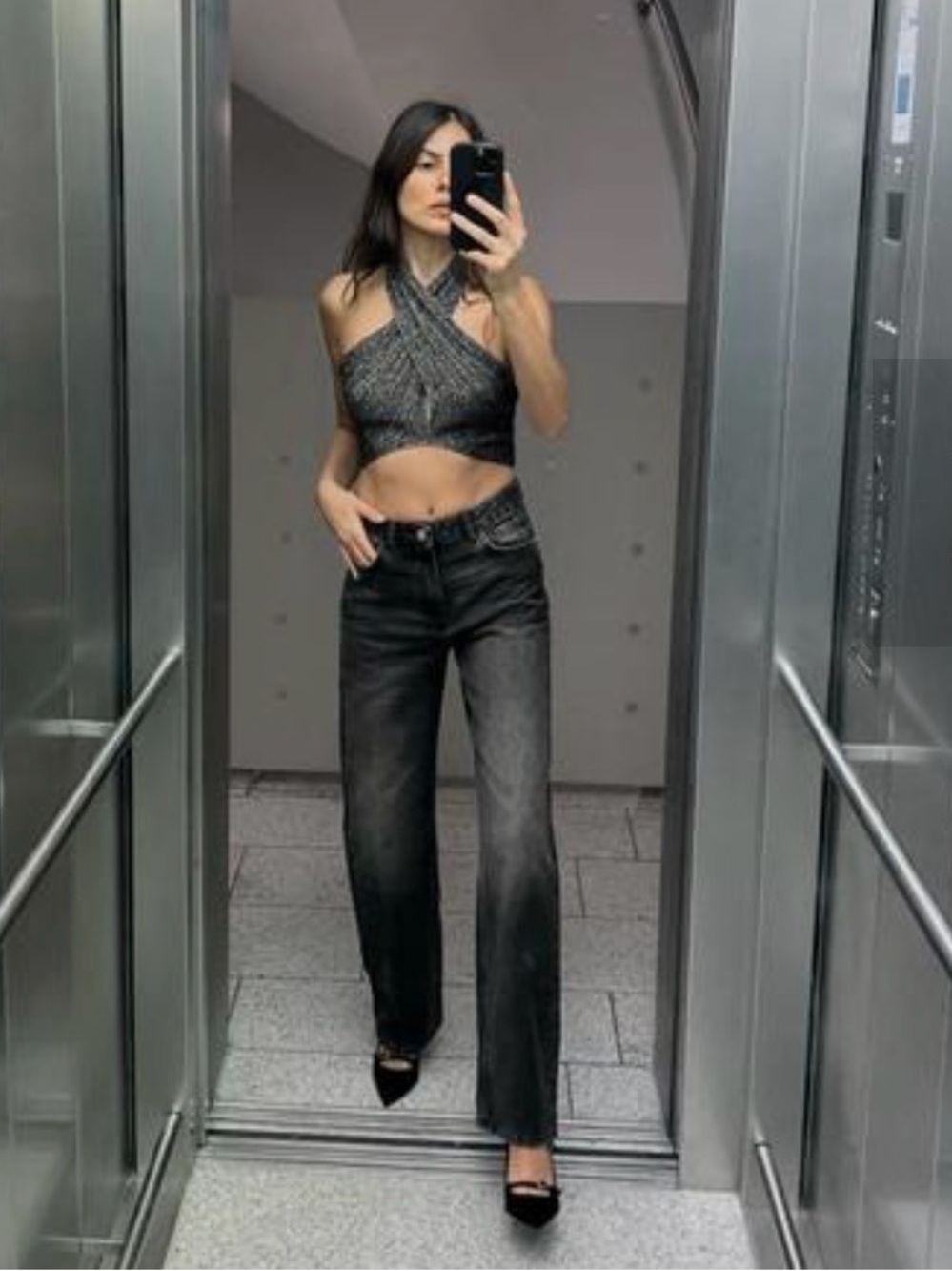 ZARA Black Washed High Rise Straight Leg Jeans